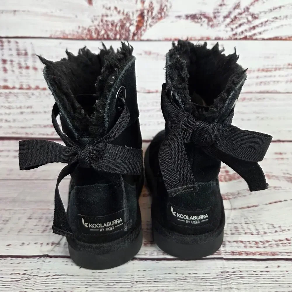 Kids Koolaburra by Ugg Andrah Short Sherpa Line Black Boots 12 Warm Cozy Slip in